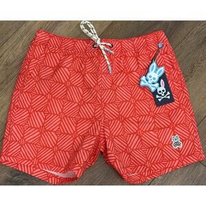 Psycho Bunny Swim Shorts Mens XS Balden Geometric Elastic Preppy Surf NEW $95